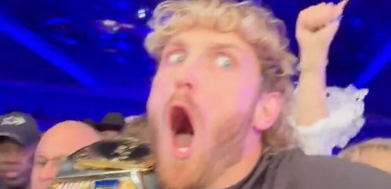Logan Paul filmed open-mouthed at brother Jake’s KO as he cradles WWE belt
