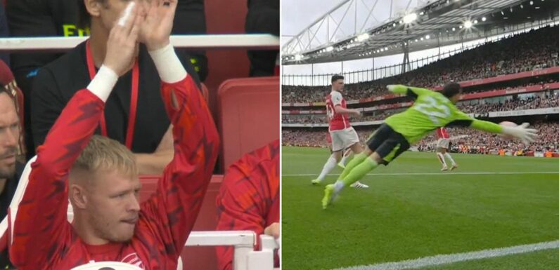 Aaron Ramsdale applauds Arsenal rival David Raya after incredible NLD save