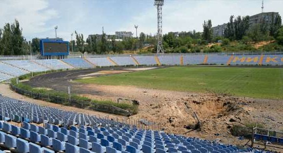 Ukraine’s destroyed football stadiums – bomb craters, flooded, stands blown up