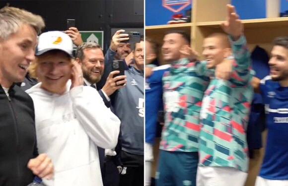 Ed Sheeran joins Ipswich Town’s dressing room and blasts out ‘perfect’ song