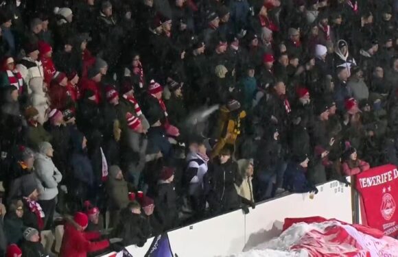 Conference League game suspended as Aberdeen fans pelt goalkeeper with snowballs