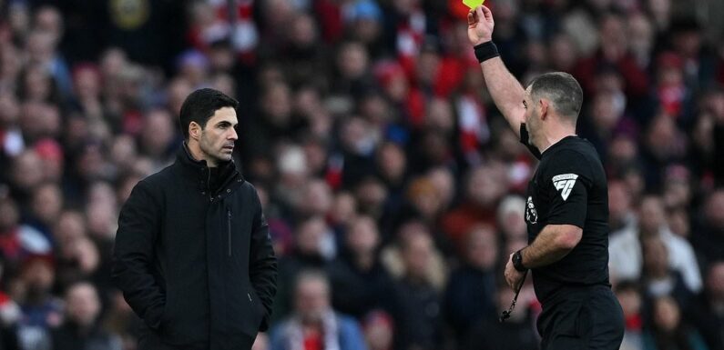 Mikel Arteta continues heckling of referees after getting booked again